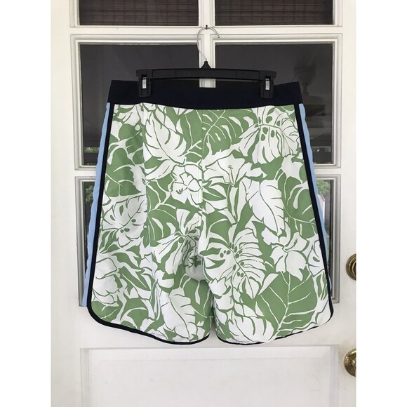 NAUTICA GREEN FLORAL BOARD SHORTS SWIM TRUNKS SZ 32 Mesh LINED Tie Waist Men’s - Picture 7 of 7